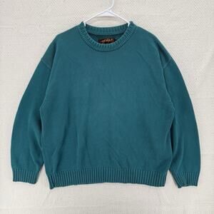 Vintage Eddie Bauer Ribbed Knit Sweater Men's L Green Teal 100% Cotton Crew Neck